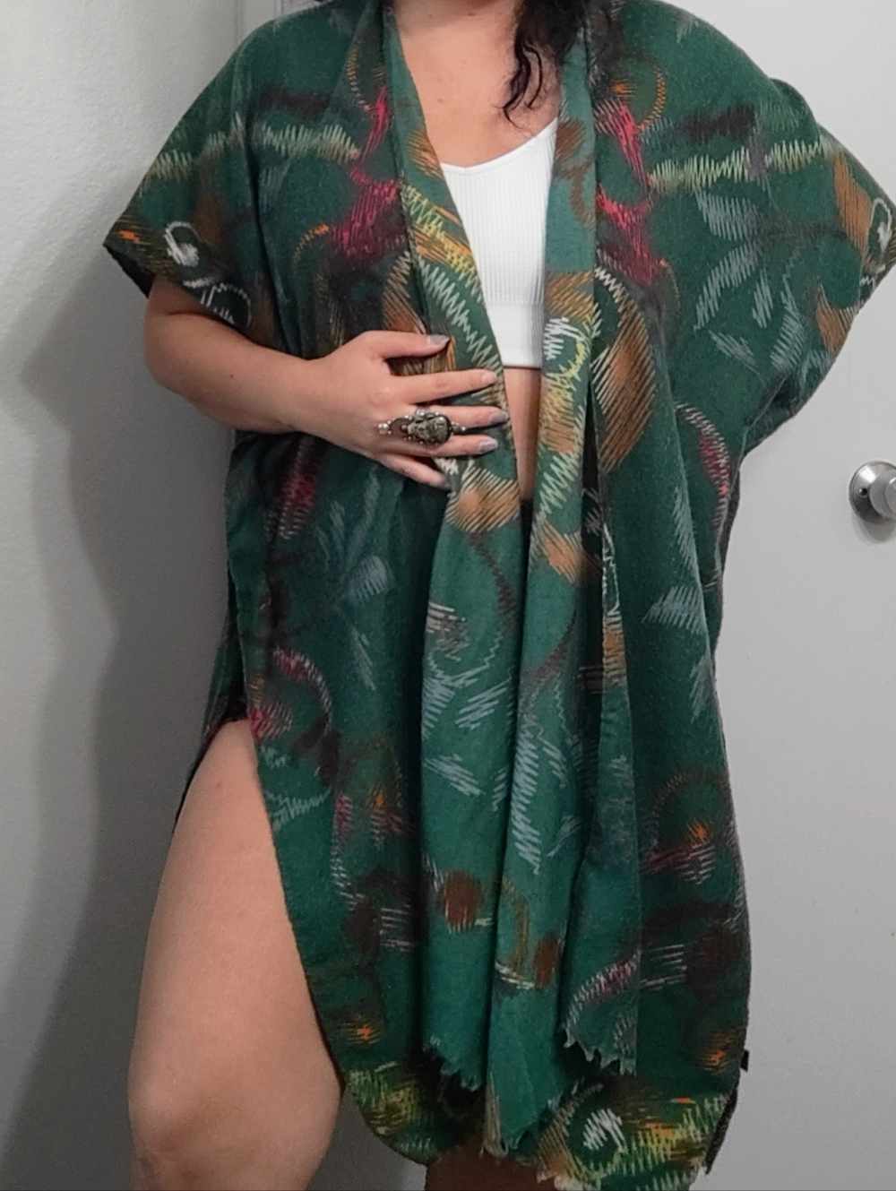 Mango Green Floral-Print Open Cardigan